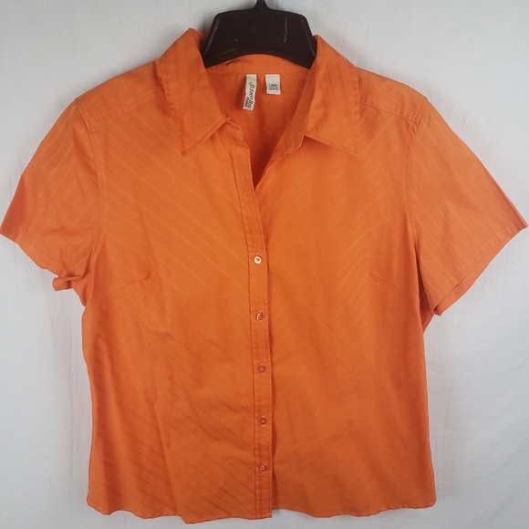 St. John's Bay Stretch Women's Orange Short Sleeve Button-Up Shirt Sz L - Picture 1 of 10